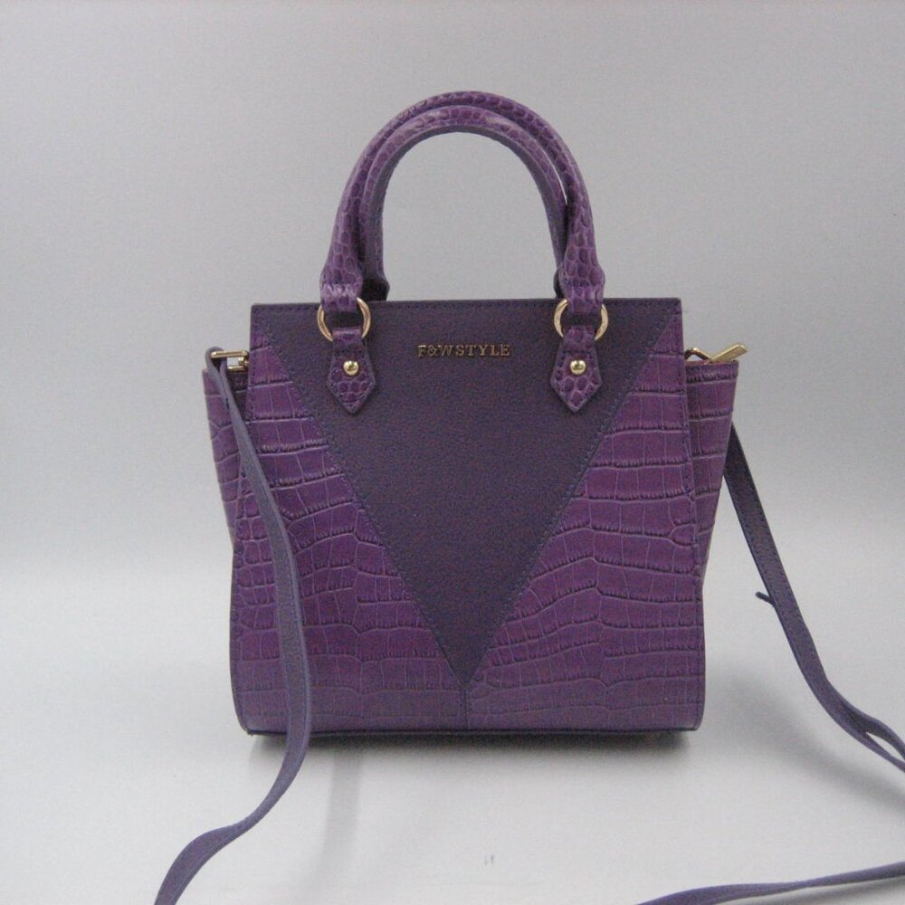 F&W Style Croc Embossed Smooth Purple LEATHER Handbag Purse  NEW